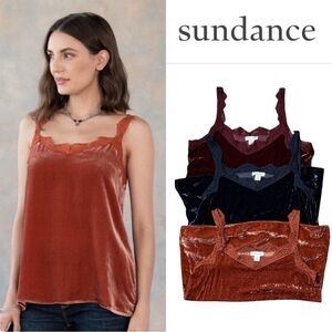SUNDANCE CRUSHED VELVET LACE TRIM CAMISOLE BUNDLE OF 3 IN RUST NAVY & BURGUNDY